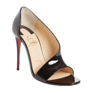 Christian Louboutin Black Patent Peep-Toe Stiletto with Red Sole Accent